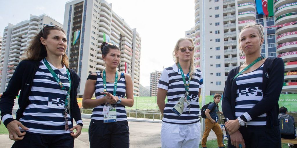 Irina Embrich (vasakult), Julia Beljajeva, varuvõistleja Kristina Kuusk ja Erika Kirpu Rio olümpial. Foto: Tairo Lutter/Postimees